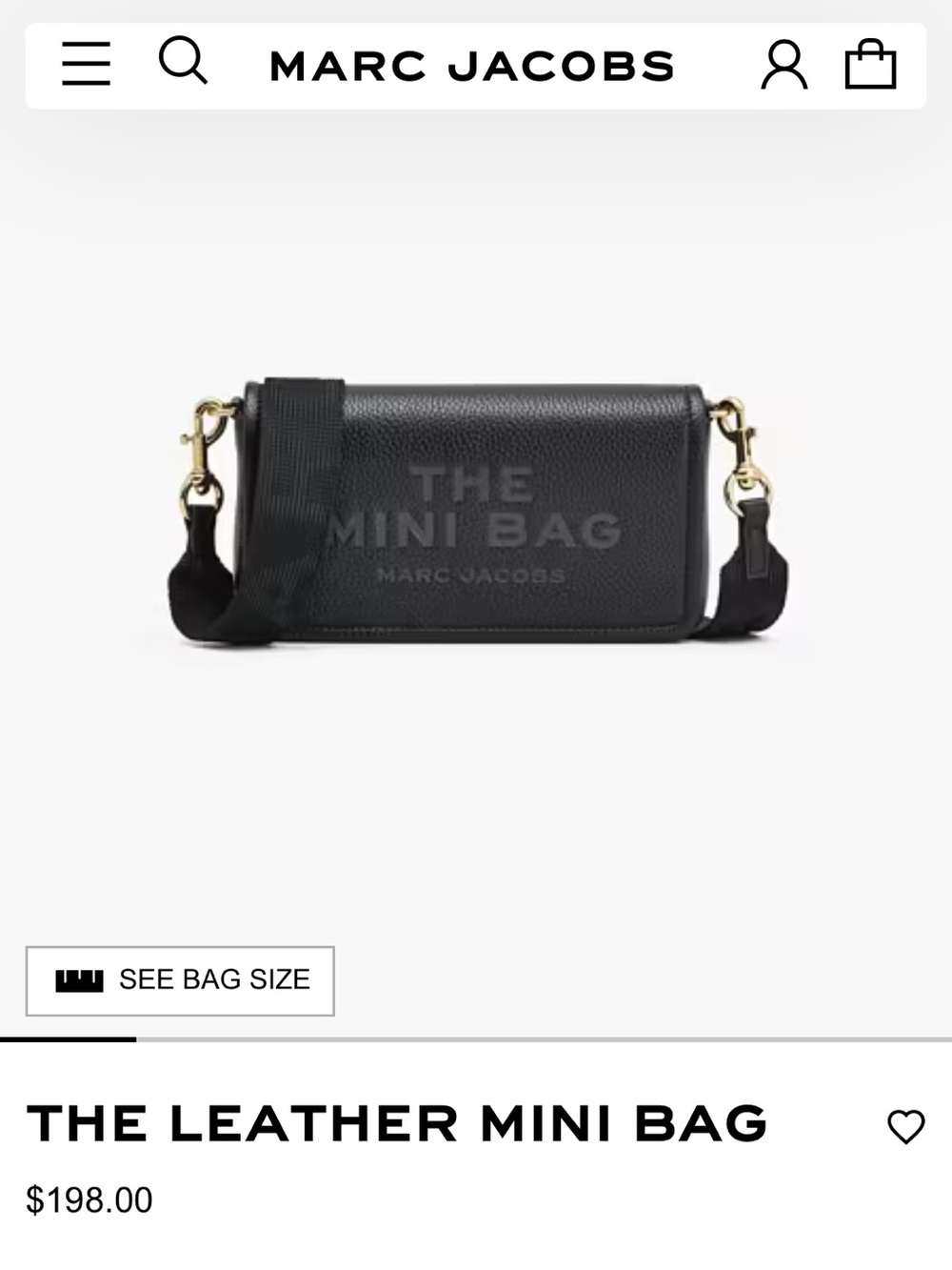 Marc Jacobs Black Pebbled Leather Mini Messenger with Gold Hardware